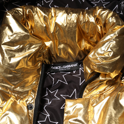 Dolce & Gabbana Gold Hooded Puffer Quilted Full Zip Jacket