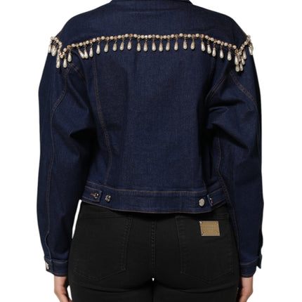 Dolce & Gabbana Blue Cotton Denim Crystal Embellished Jacket