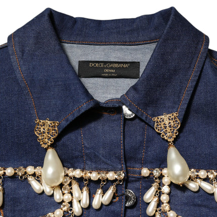 Dolce & Gabbana Blue Cotton Denim Crystal Embellished Jacket