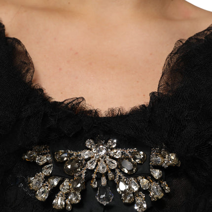Dolce & Gabbana Black Crystal Embellished Midi A-line Dress