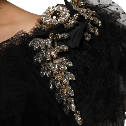 Dolce & Gabbana Black Crystal Embellished Midi A-line Dress