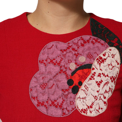 Dolce & Gabbana Red Lace Floral Applique A-line Mini Dress