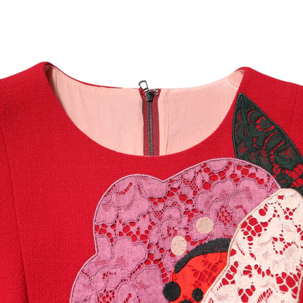Dolce & Gabbana Red Lace Floral Applique A-line Mini Dress