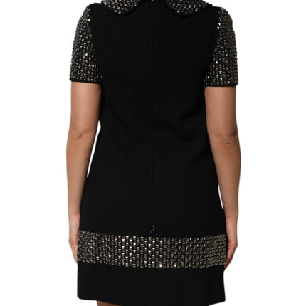 Dolce & Gabbana Black Crystal Embellished Collared Mini Dress