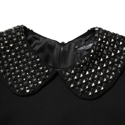 Dolce & Gabbana Black Crystal Embellished Collared Mini Dress