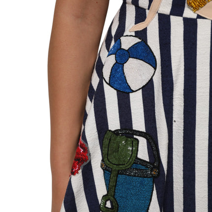 Dolce & Gabbana Blue White Striped Embroidered A-line Dress