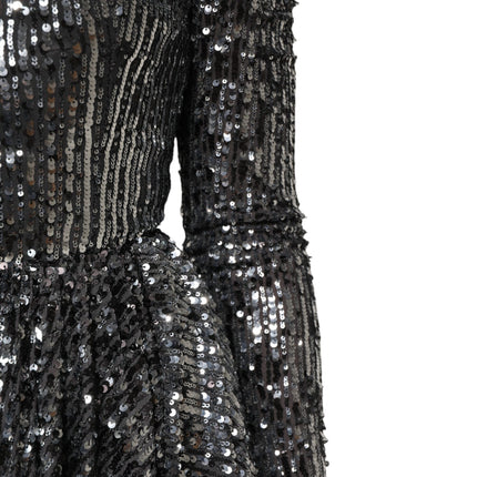 Dolce & Gabbana Black Sequined Long Sleeves Midi A-line  Dress