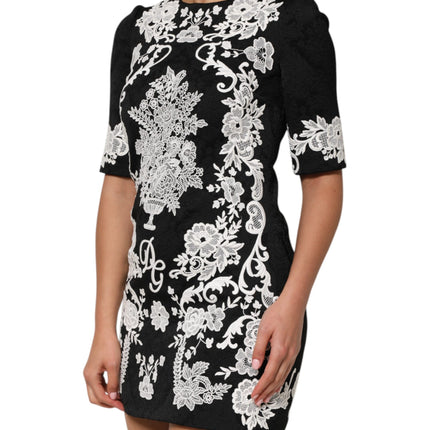Dolce & Gabbana Black Lace Trim Short Sleeves A-line Dress