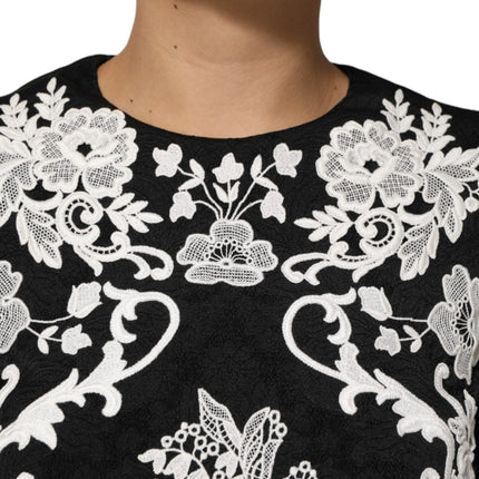 Dolce & Gabbana Black Lace Trim Short Sleeves A-line Dress
