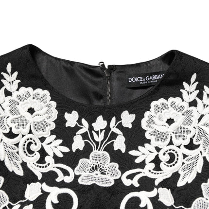 Dolce & Gabbana Black Lace Trim Short Sleeves A-line Dress