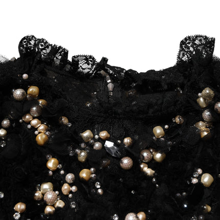 Dolce & Gabbana Black Viscose Pearl Embellishment Shift Dress