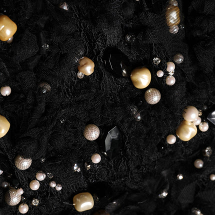 Dolce & Gabbana Black Viscose Pearl Embellishment Shift Dress