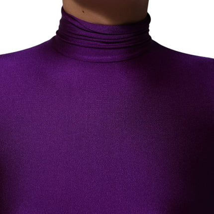 Dolce & Gabbana Purple Nylon Turtleneck Bodycon Jumpsuit Dress