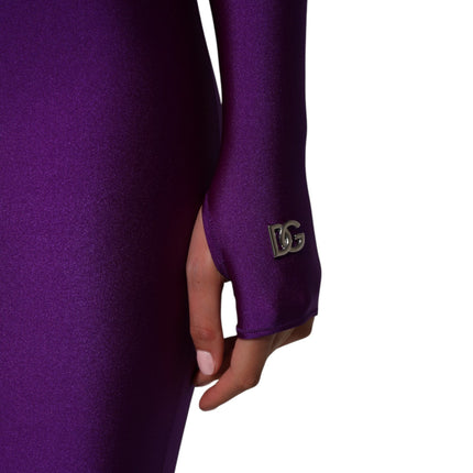 Dolce & Gabbana Purple Nylon Turtleneck Bodycon Jumpsuit Dress