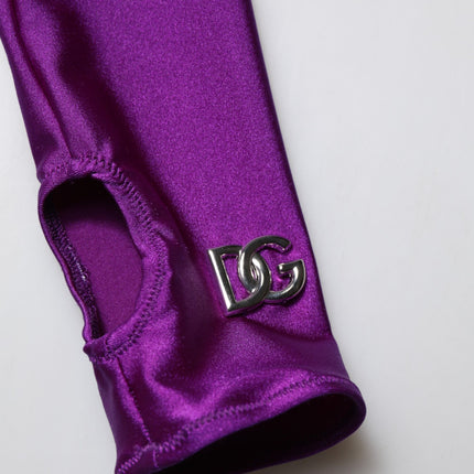 Dolce & Gabbana Purple Nylon Turtleneck Bodycon Jumpsuit Dress