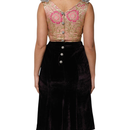 Dolce & Gabbana Black Velvet Flower Embellishment Aline Dress