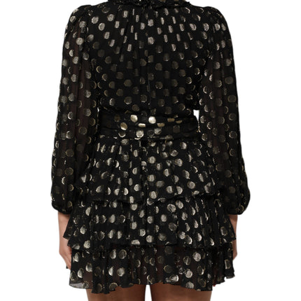 Dolce & Gabbana Black Gold Polka Dot Silk Brocade Mini Dress