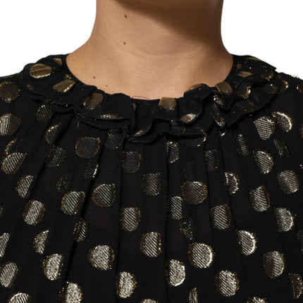 Dolce & Gabbana Black Gold Polka Dot Silk Brocade Mini Dress