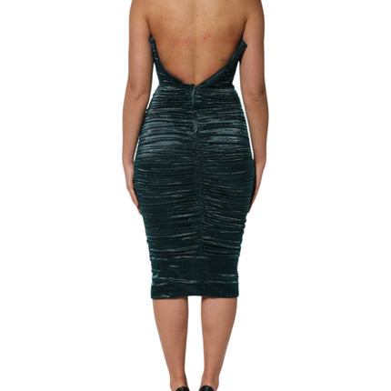 Dolce & Gabbana Green Silk Satin Fitted Strapless Dress
