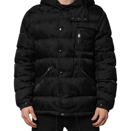 Dolce & Gabbana Black Jacquard Quilted Puffer Hooded Jacket