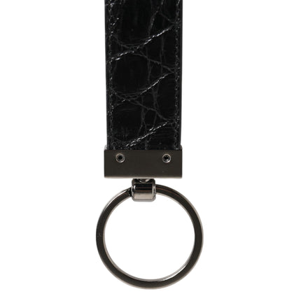 Dolce & Gabbana Black Leather Logo Metal Ring Keychain Holder Men Keyring