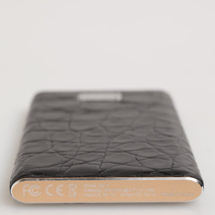 Dolce & Gabbana Black Leather Exotic Skin 3000mAh Power Bank Charger USB