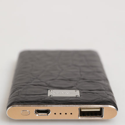 Dolce & Gabbana Black Leather Exotic Skin 3000mAh Power Bank Charger USB