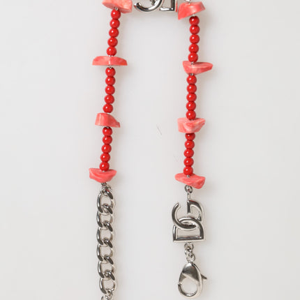 Dolce & Gabbana Silver Tone Brass Beaded Resin DG Logo Chain Men Bracelet