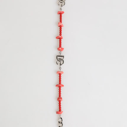 Dolce & Gabbana Silver Tone Brass Beaded Resin DG Logo Chain Men Bracelet