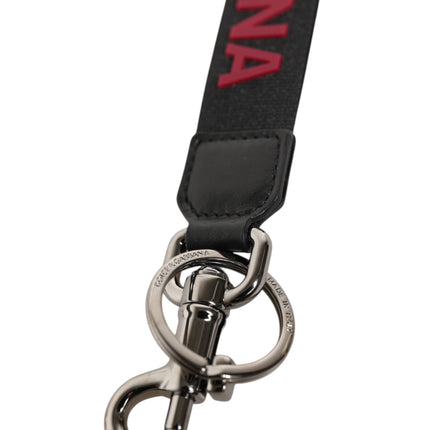 Dolce & Gabbana Black Red DG Logo Polyester Silver Men Keychain Keyring