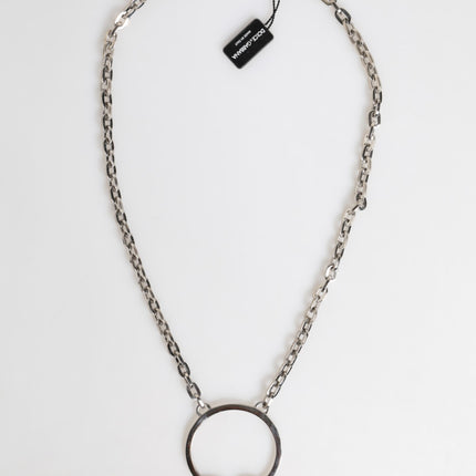 Dolce & Gabbana Silver Tone Brass Chain DG Logo Pendant Men Necklace