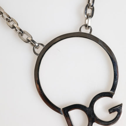 Dolce & Gabbana Silver Tone Brass Chain DG Logo Pendant Men Necklace