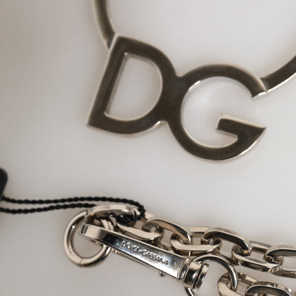 Dolce & Gabbana Silver Tone Brass Chain DG Logo Pendant Men Necklace