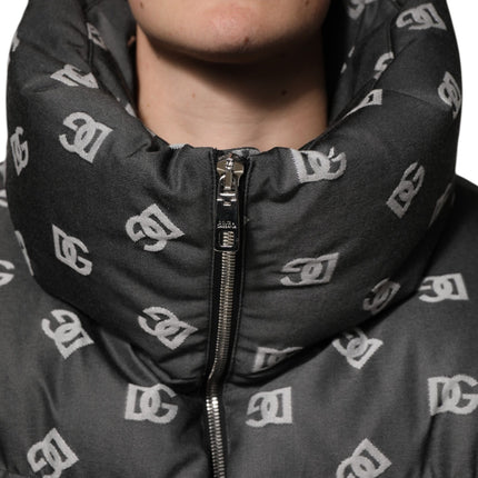 Dolce & Gabbana Black DG Monogram Full Zip Puffer Men Jacket