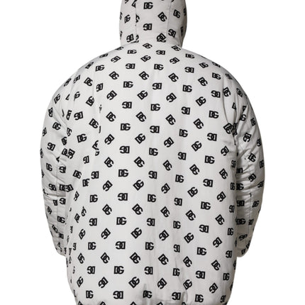 Dolce & Gabbana White DG Monogram Hooded Puffer Jacket
