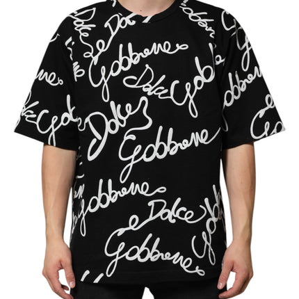 Dolce & Gabbana Black Logo Print Cotton Crew Neck T-shirt