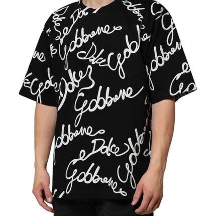 Dolce & Gabbana Black Logo Print Cotton Crew Neck T-shirt