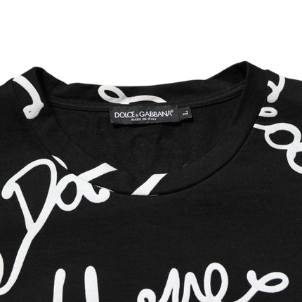 Dolce & Gabbana Black Logo Print Cotton Crew Neck T-shirt