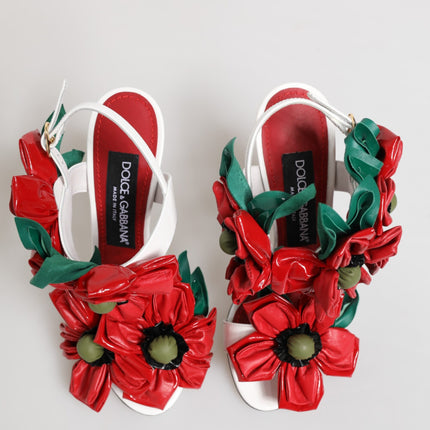 Dolce & Gabbana White Red Floral Detailing Sandals Shoes