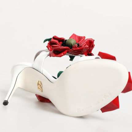 Dolce & Gabbana White Red Floral Detailing Sandals Shoes