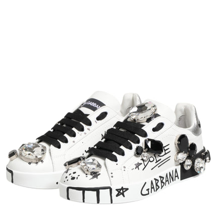 Dolce & Gabbana White Portofino Crystal Sneakers  Shoes
