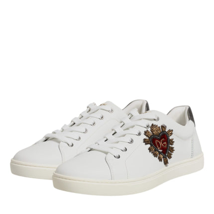 Dolce & Gabbana White Sacred Heart Men Low Top Sneakers Shoes