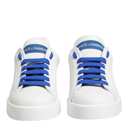 Dolce & Gabbana White Blue Leather Low Top Sneakers Shoes