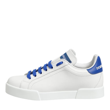 Dolce & Gabbana White Blue Leather Low Top Sneakers Shoes