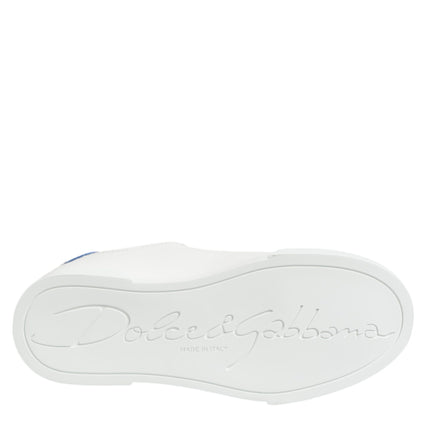 Dolce & Gabbana White Blue Leather Low Top Sneakers Shoes