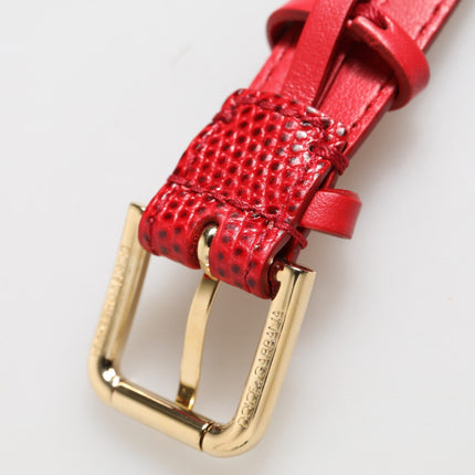 Dolce & Gabbana Red Exotic Leather Gold Tone Metal Buckle Women Armband