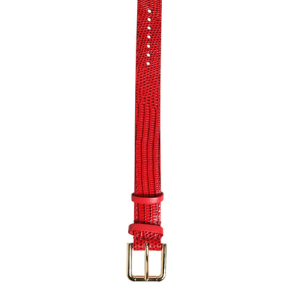 Dolce & Gabbana Red Exotic Leather Gold Tone Metal Buckle Women Armband