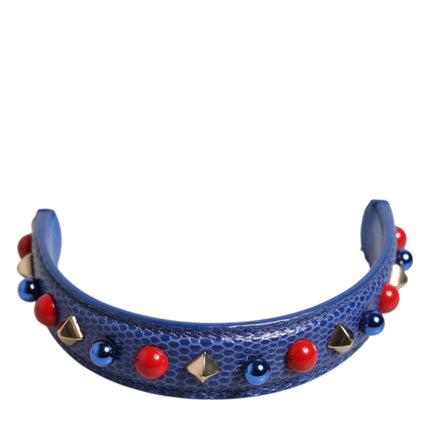 Dolce & Gabbana Blue Embellished Leather Bag Handle Women Shoulder Strap