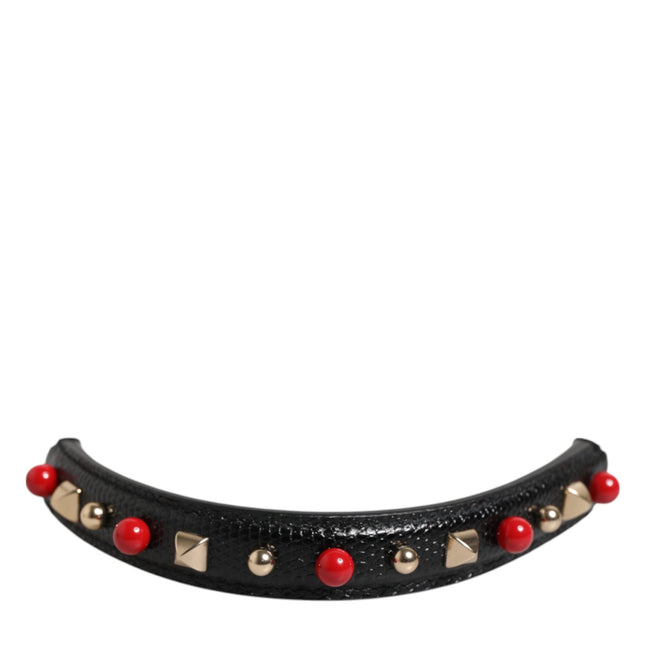 Dolce & Gabbana Black Embellished Leather Bag Handle Women Shoulder Strap