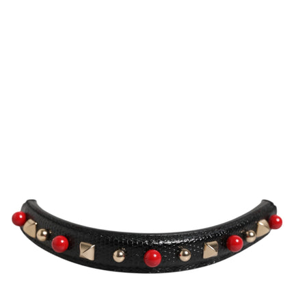 Dolce & Gabbana Black Embellished Leather Bag Handle Women Shoulder Strap